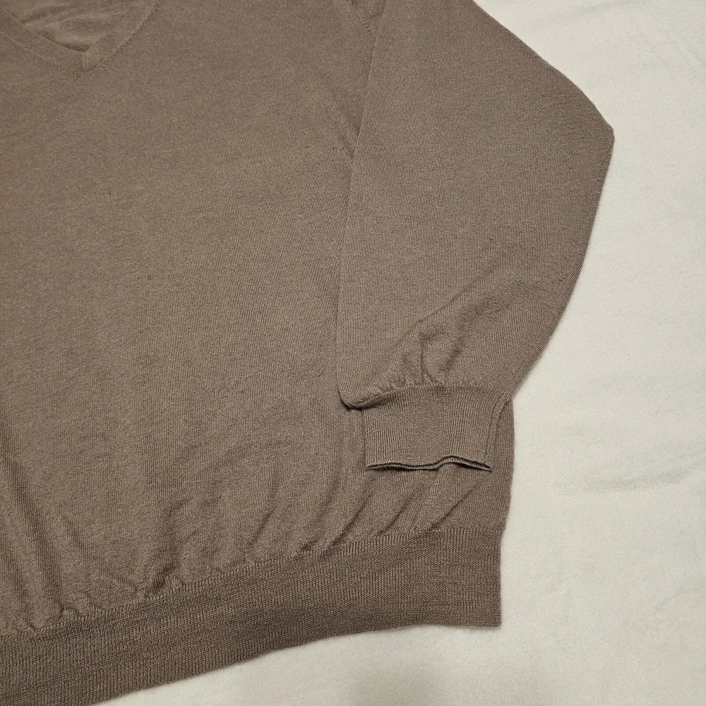 Kinross Cashmere Sweater Mens L*missing Size Tag*Taupe Beige V Neck Long Sleeve